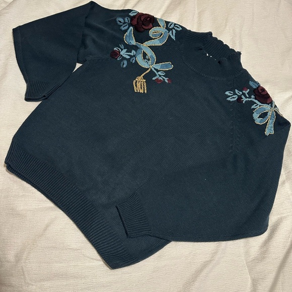Elegant Dark Teal Sweater with Floral Embroidery - Picture 1 of 1